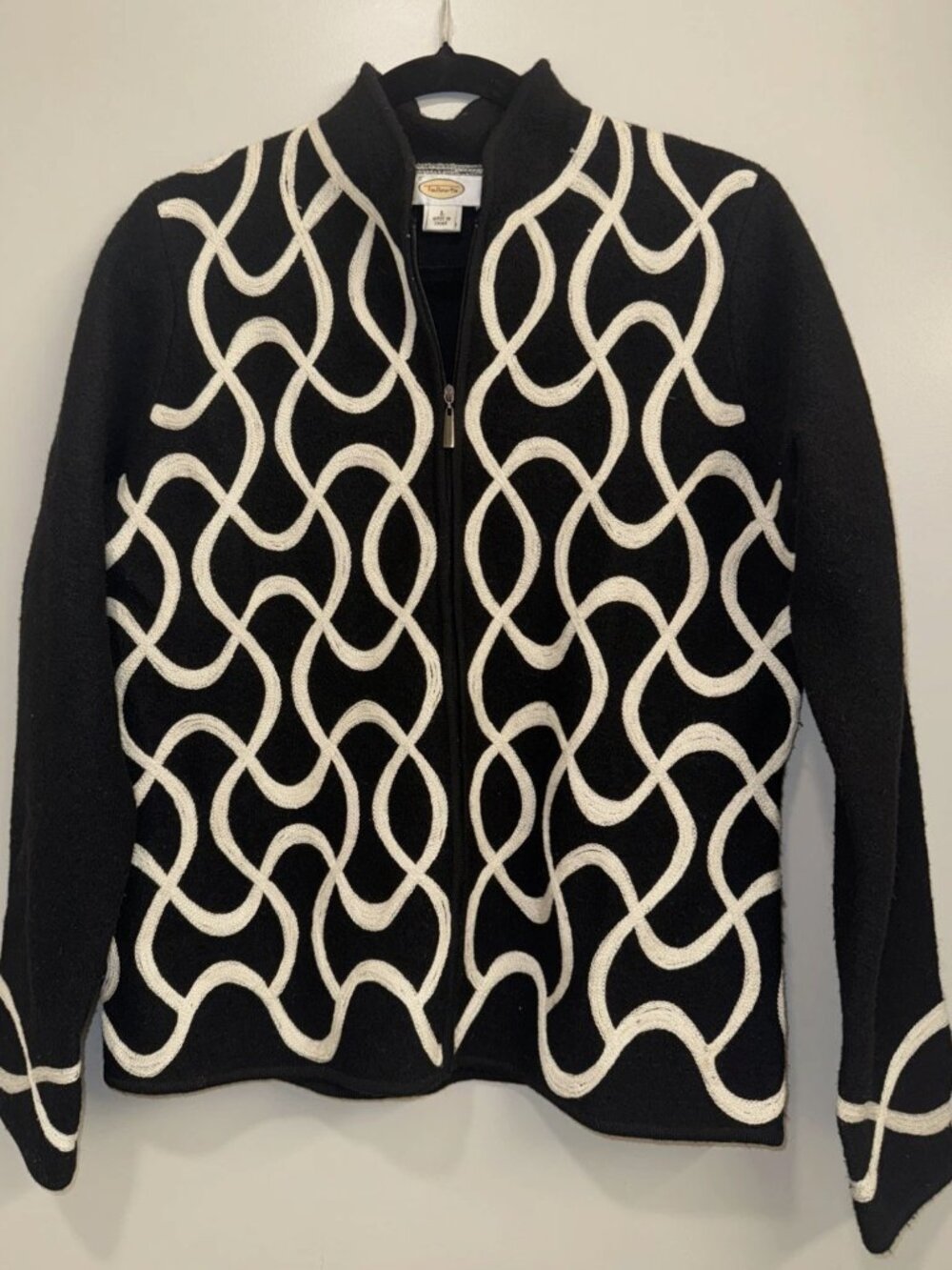 Talbots Black And White Boiled Wool Sweater Jacket